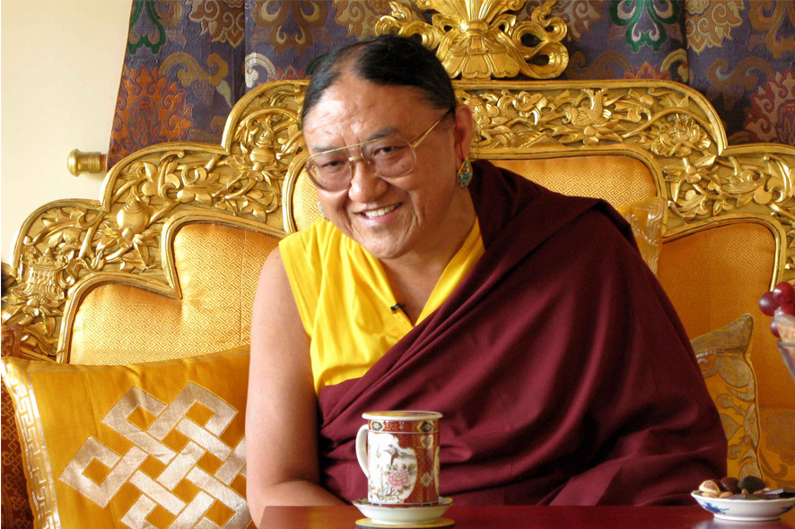 His Holiness on the ornate golden teaching throne