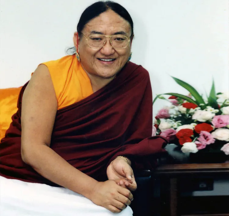 His Holiness smiling during a teaching session